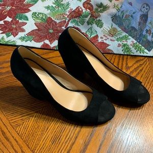 Cato Black Suede feel block heel shoes